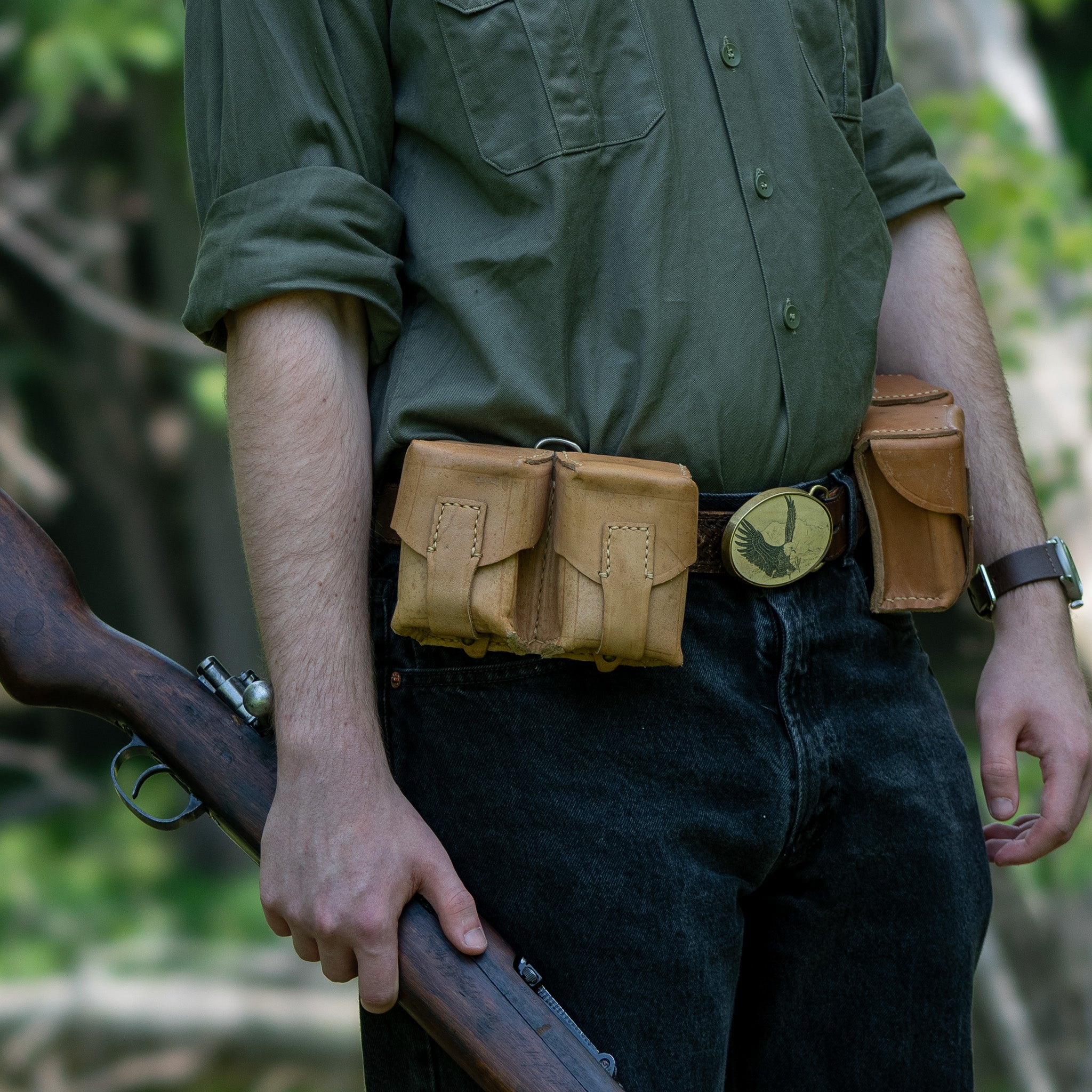 Issued Serbian Leather Double Mauser/SKS Stripper Clip Pouch