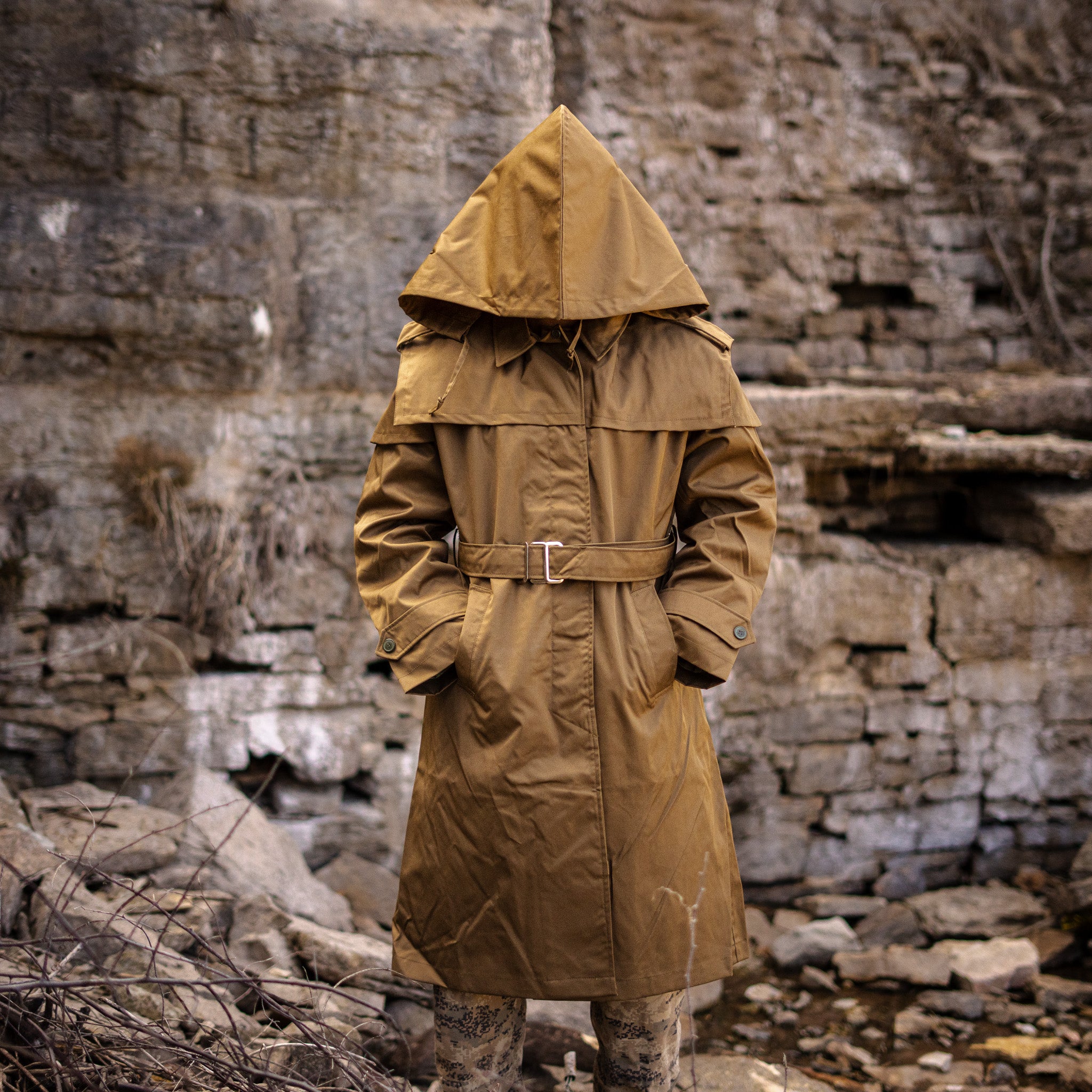 Unissued Romanian Waterproof Trenchcoat w/ Waist Belt & Hood