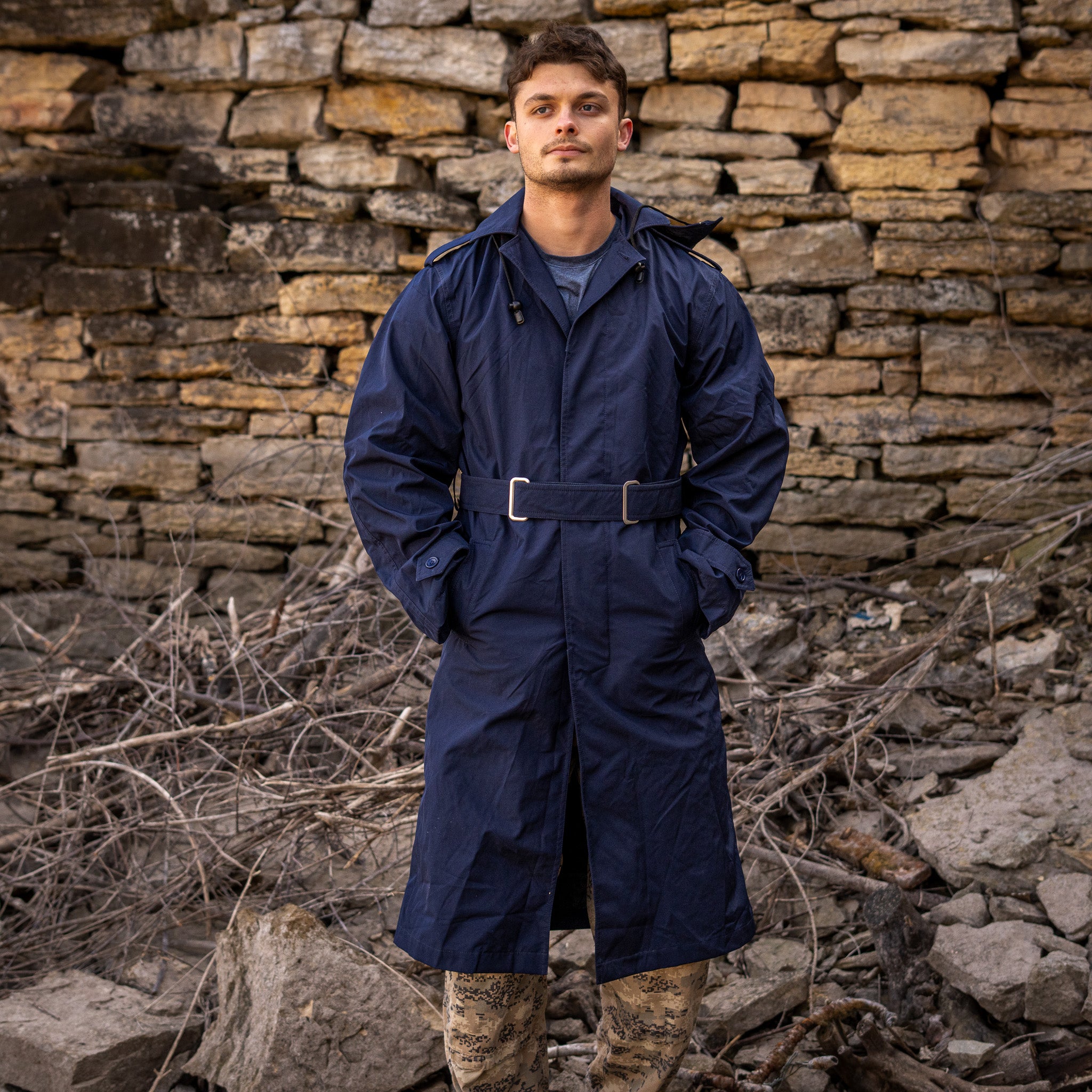 Unissued Romanian Waterproof Trenchcoat w/ Waist Belt & Hood