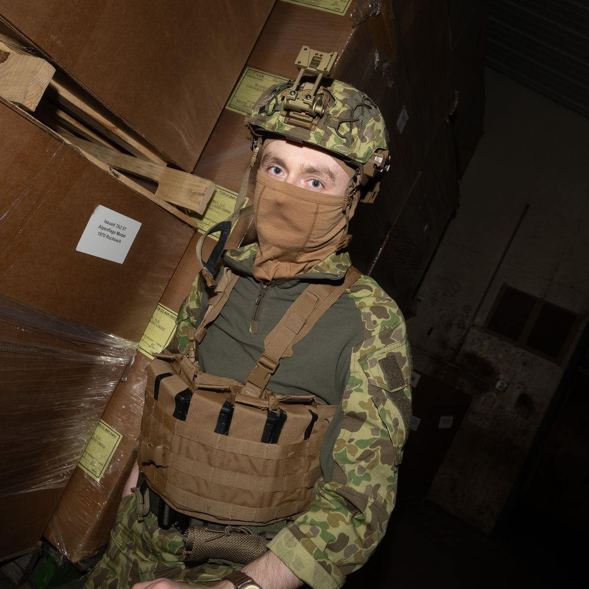 Soldier wearing USMC TAP Chest Rig