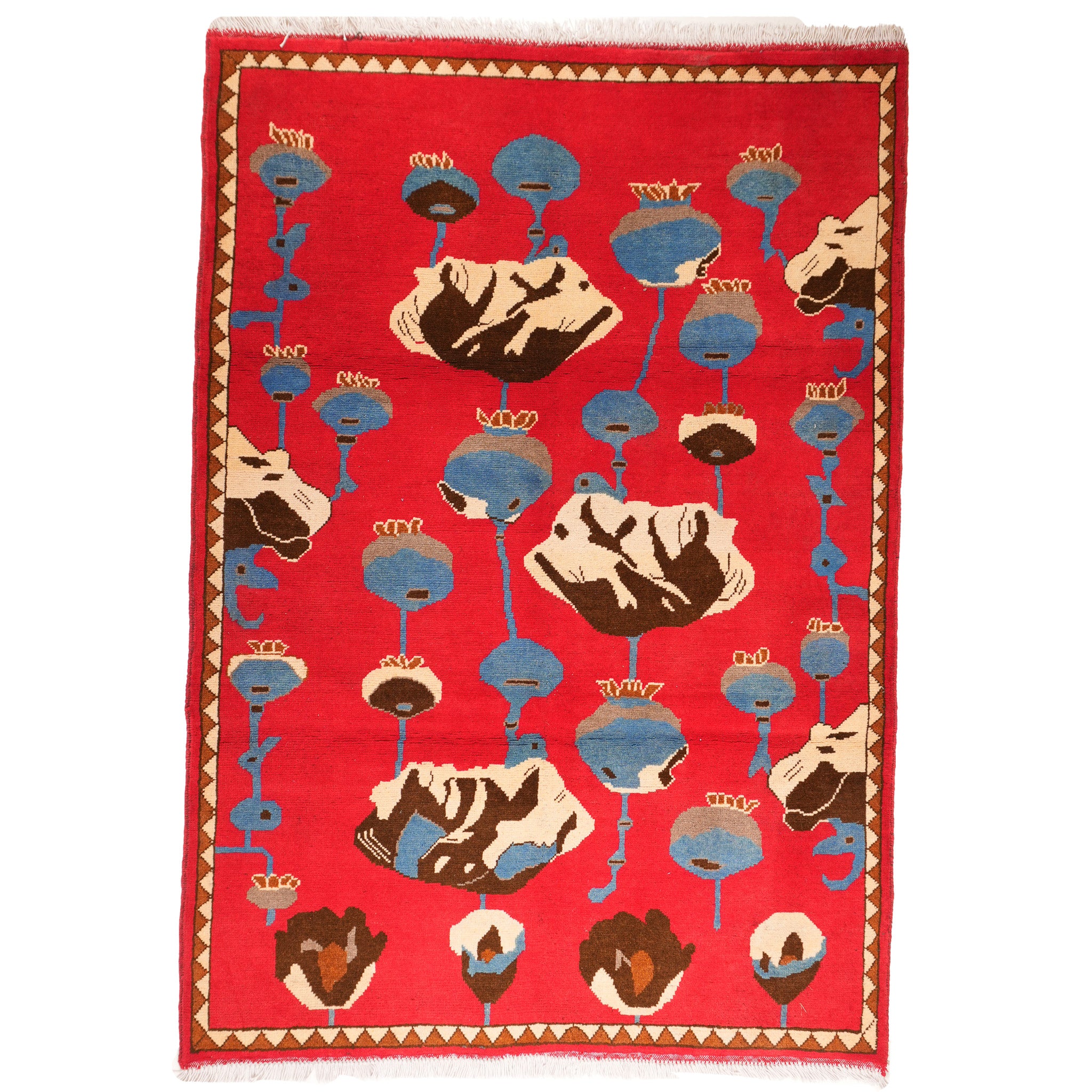 Opium Poppy Pattern Afghan Rug