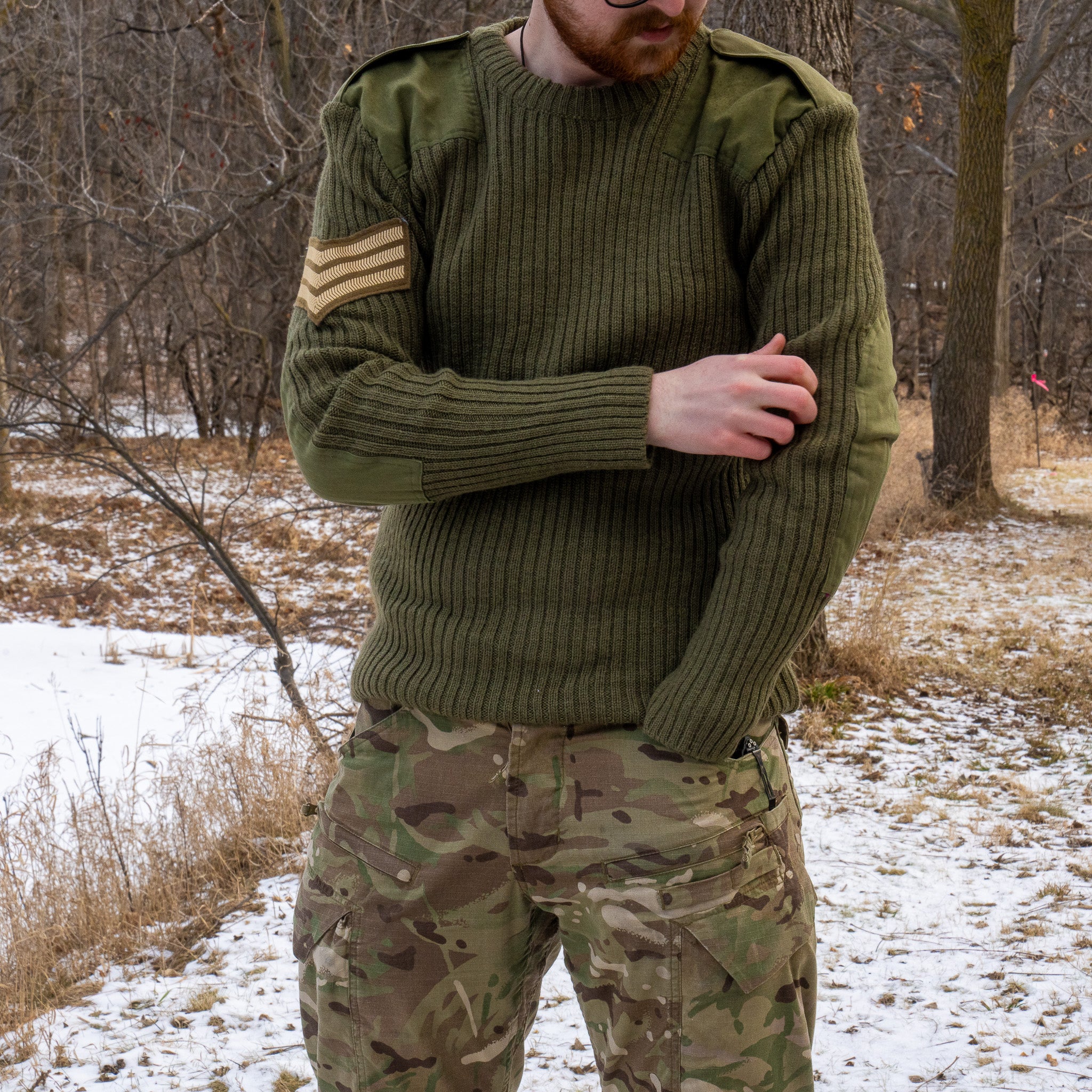 Issued British Army OD Green Wool Commando Sweater