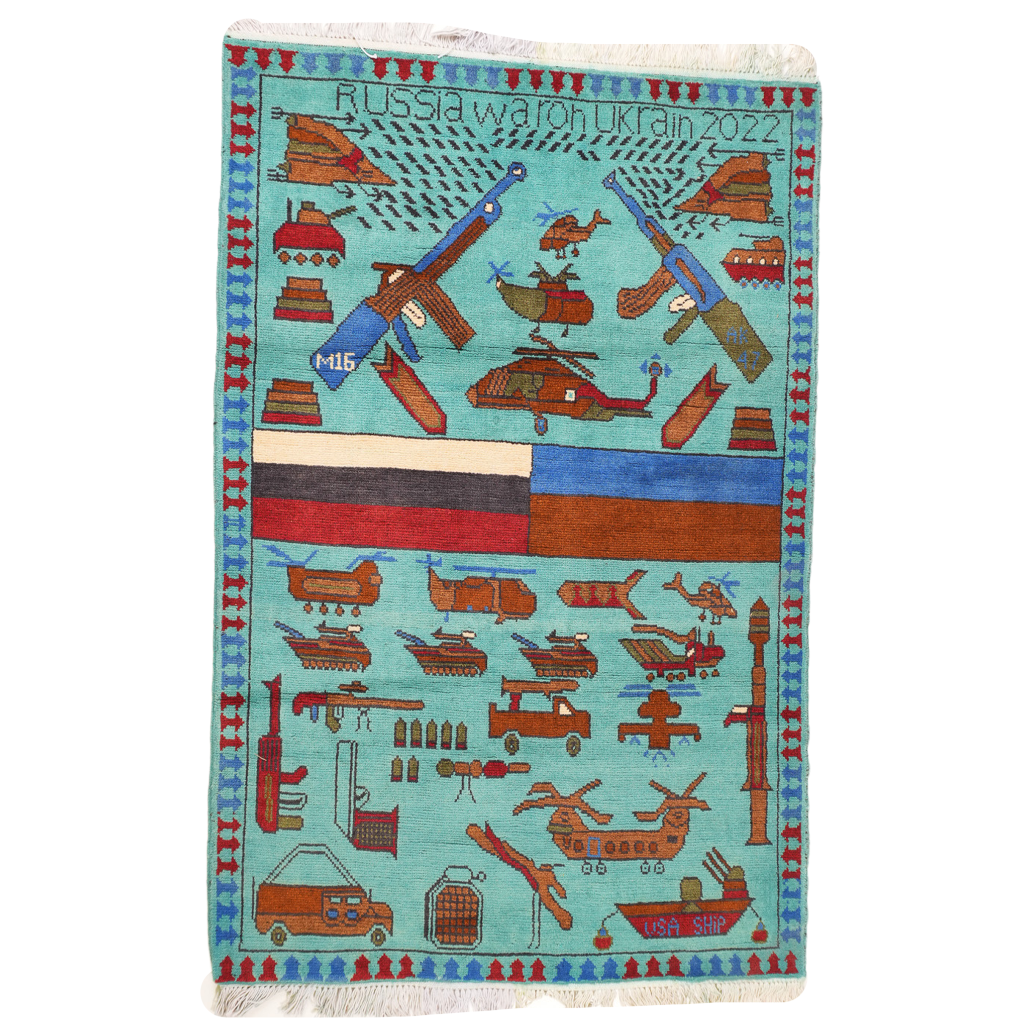 Russo-Ukrainian War Pattern Afghan Rug
