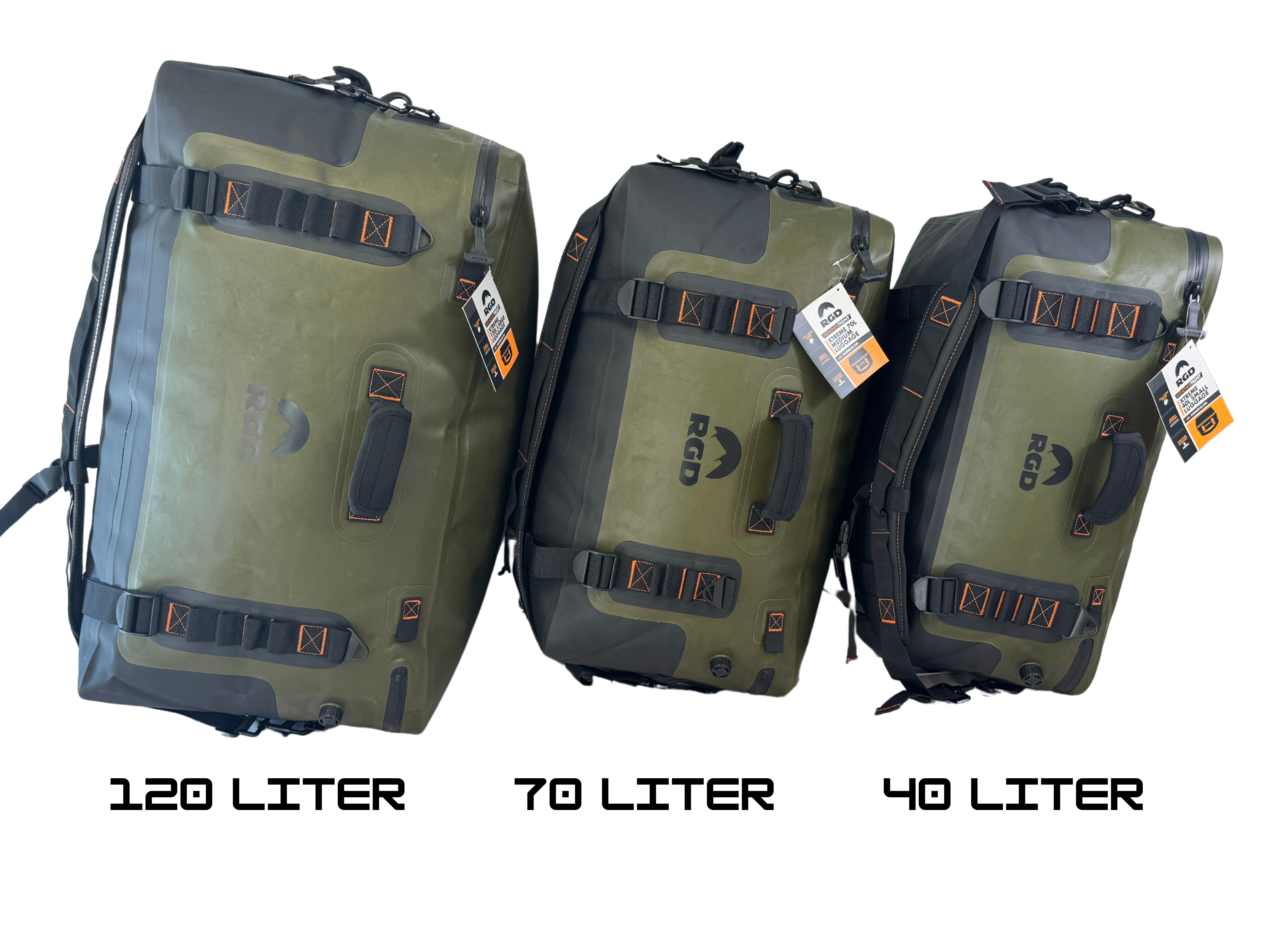 40 Liter, 70 Liter, & 120 Liter Fully Waterproof & Submersible RGD Luggage