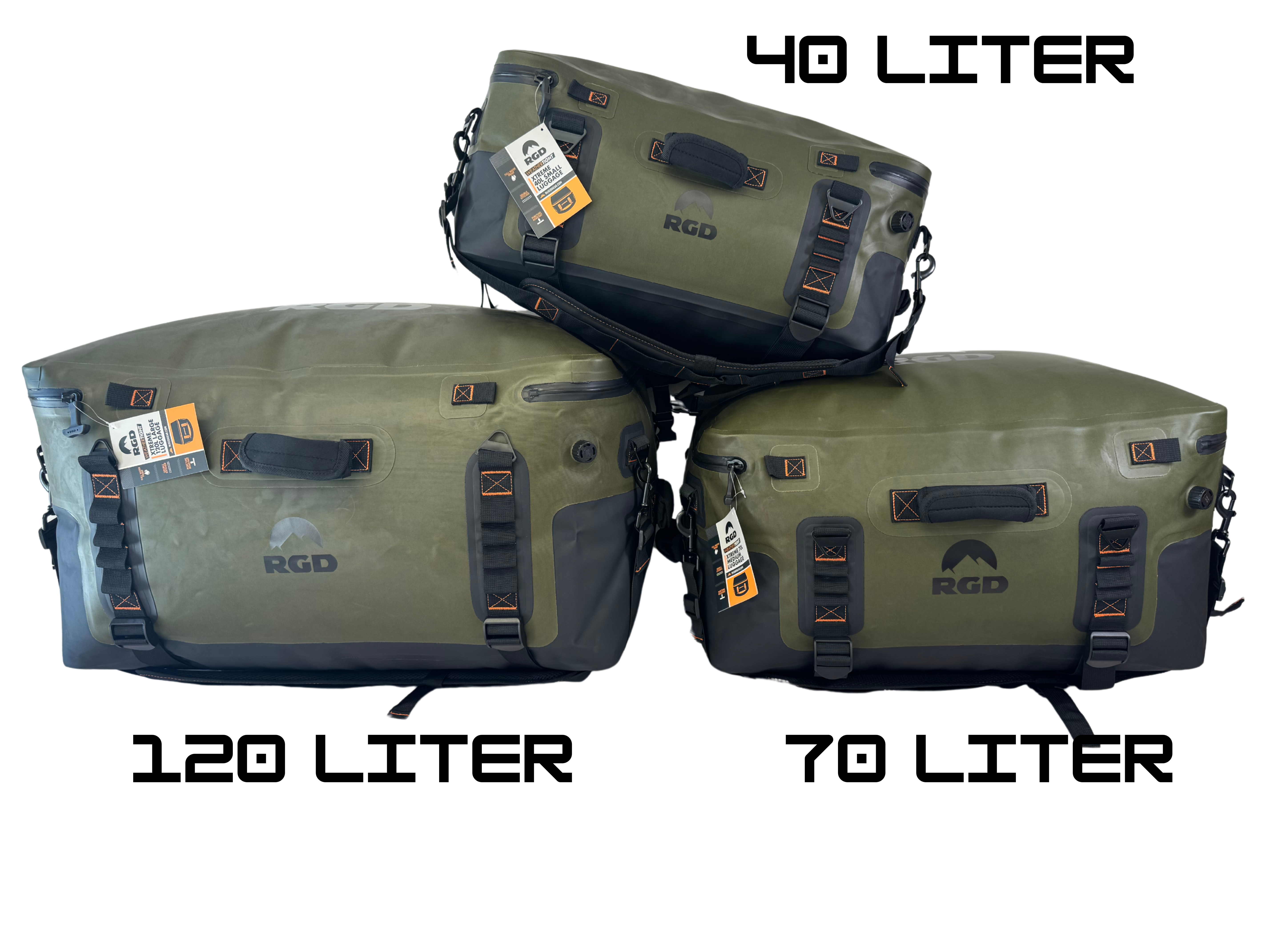 40 Liter, 70 Liter, & 120 Liter Fully Waterproof & Submersible RGD Luggage