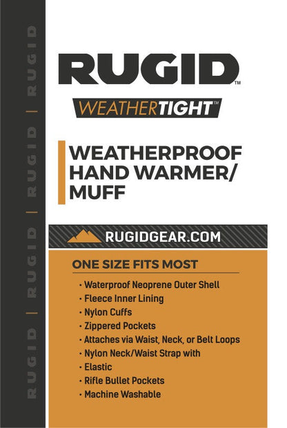 RUGID Hand Warmer Muff - Neoprene Waterproof & Windproof with Waist, Belt Loop or Neck Strap - Mountain Camo
