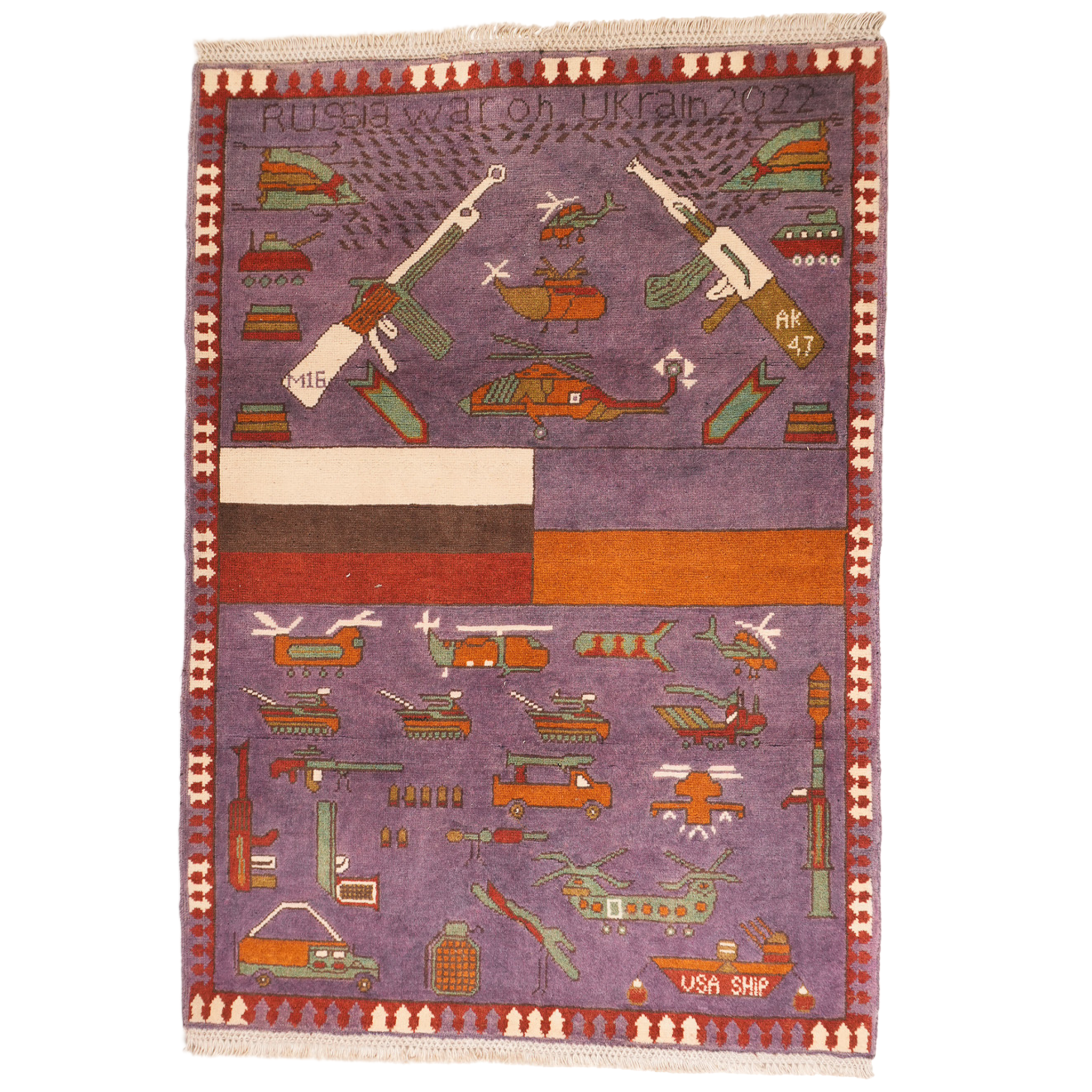 Russo-Ukrainian War Pattern Afghan Rug