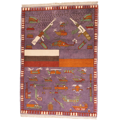 Russo-Ukrainian War Pattern Afghan Rug
