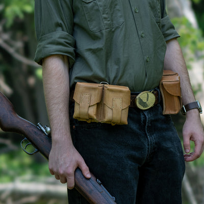 Issued Serbian Leather Double Mauser/SKS Stripper Clip Pouch