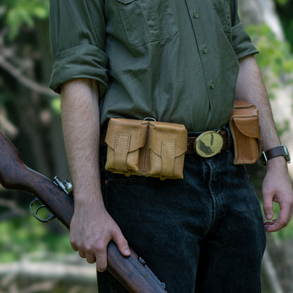 Issued Serbian Leather Double Mauser/SKS Stripper Clip Pouch