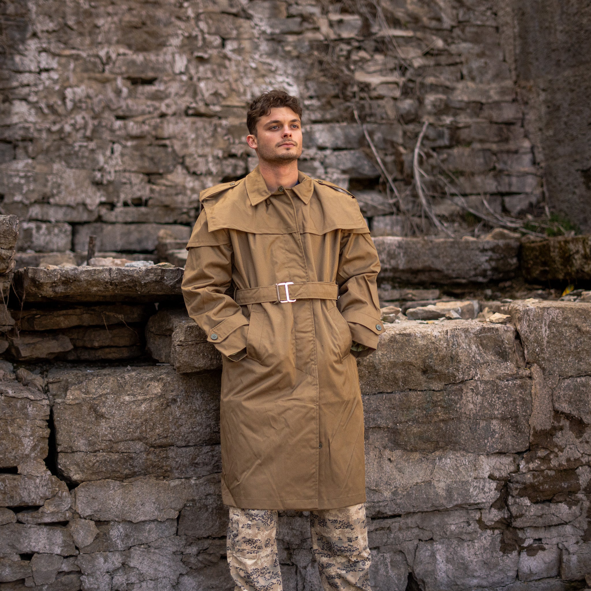 Unissued Romanian Waterproof Trenchcoat w/ Waist Belt & Hood