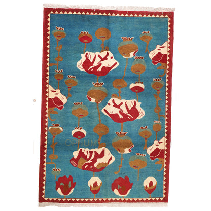 Opium Poppy Pattern Afghan Rug