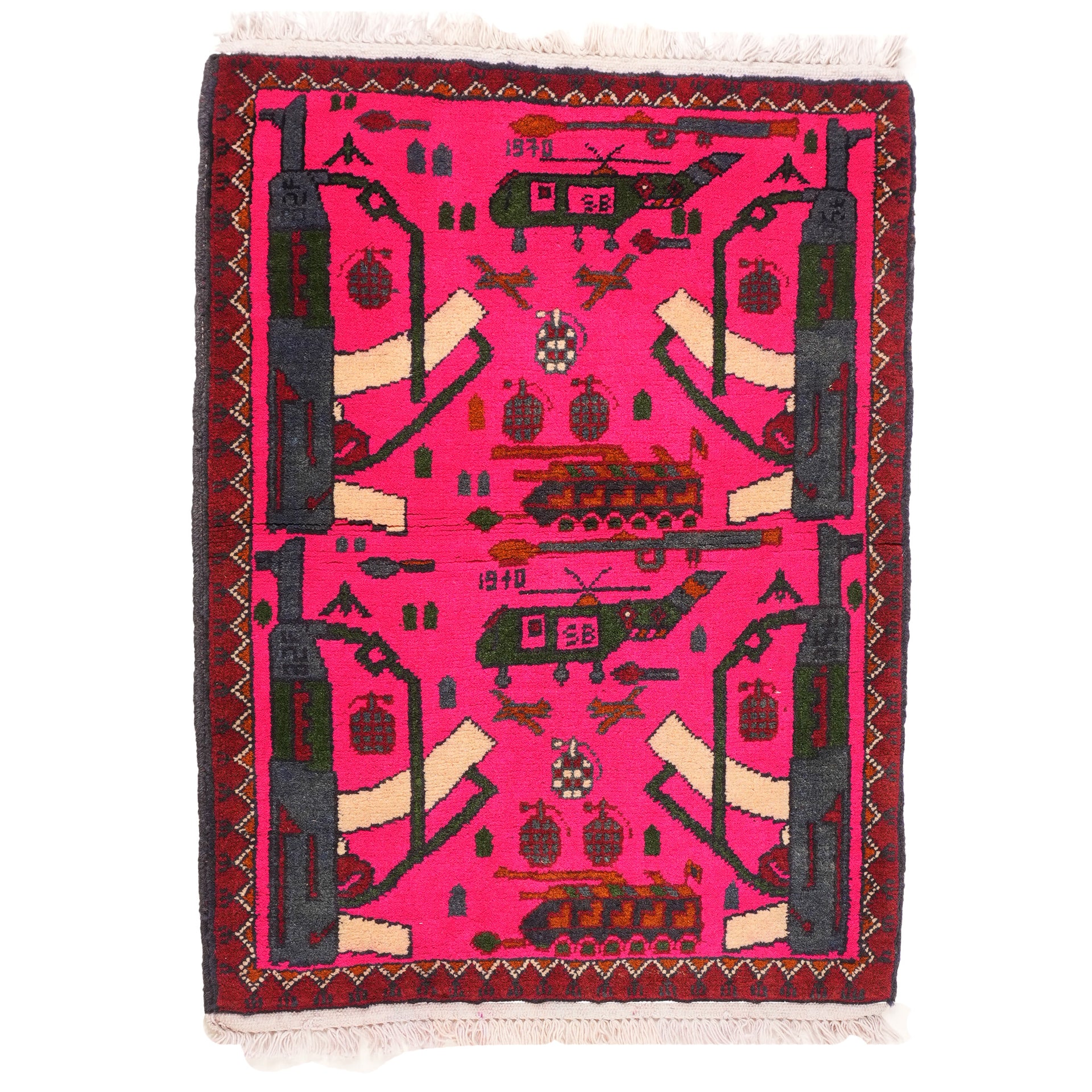 Large Four Cornered AK-74 Afghan Rug - Magenta / Large
