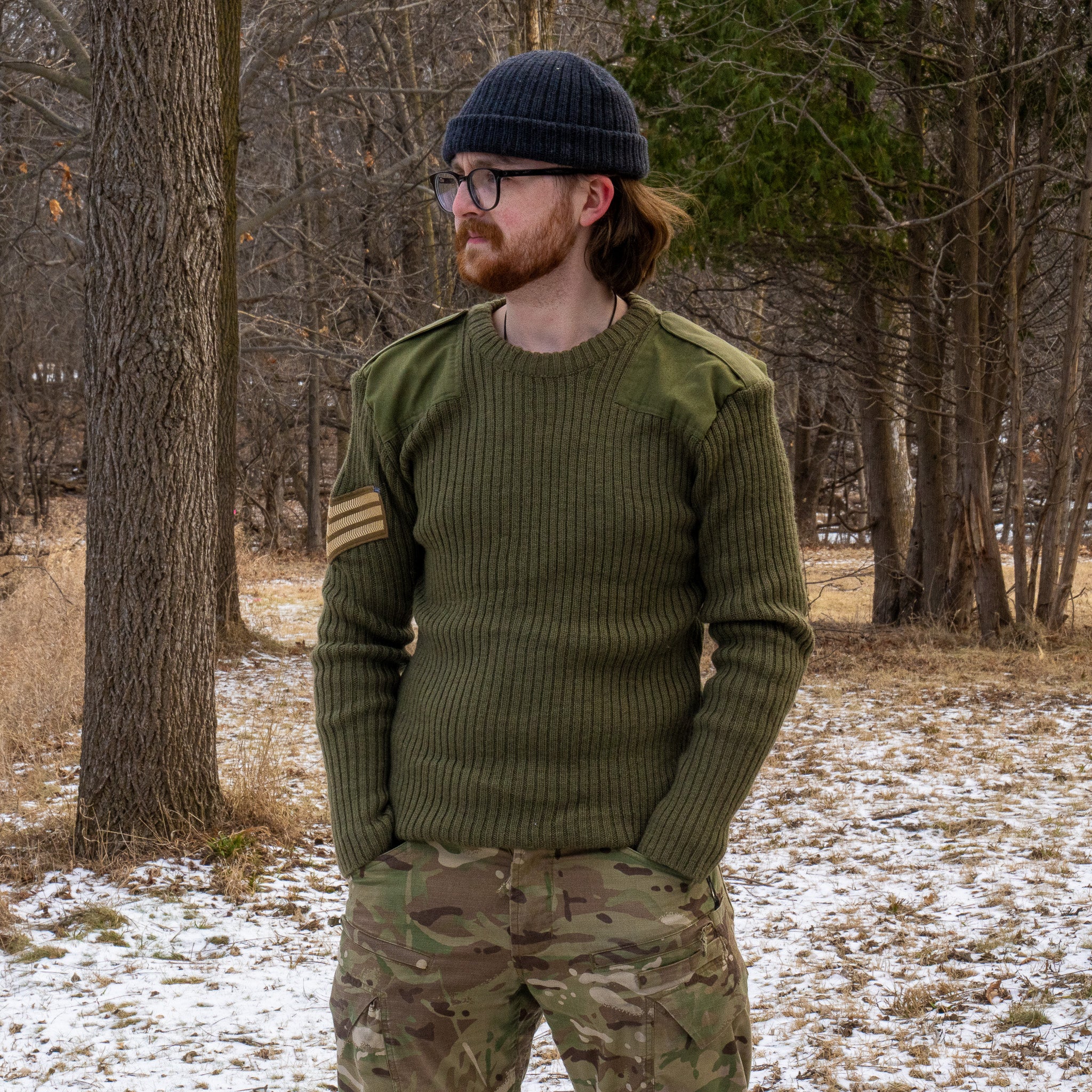 Issued British Army OD Green Wool Commando Sweater