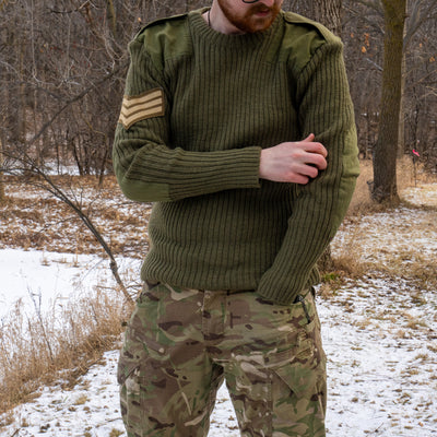 Issued British Army OD Green Wool Commando Sweater