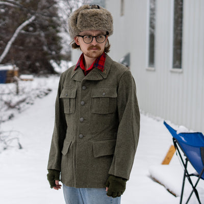 Man wearing Swedish wool field jacket