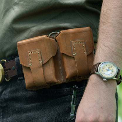 Issued Serbian Leather Double Mauser/SKS Stripper Clip Pouch