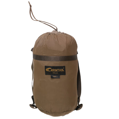 Brown drawstring bag with Carinthia logo on a white background