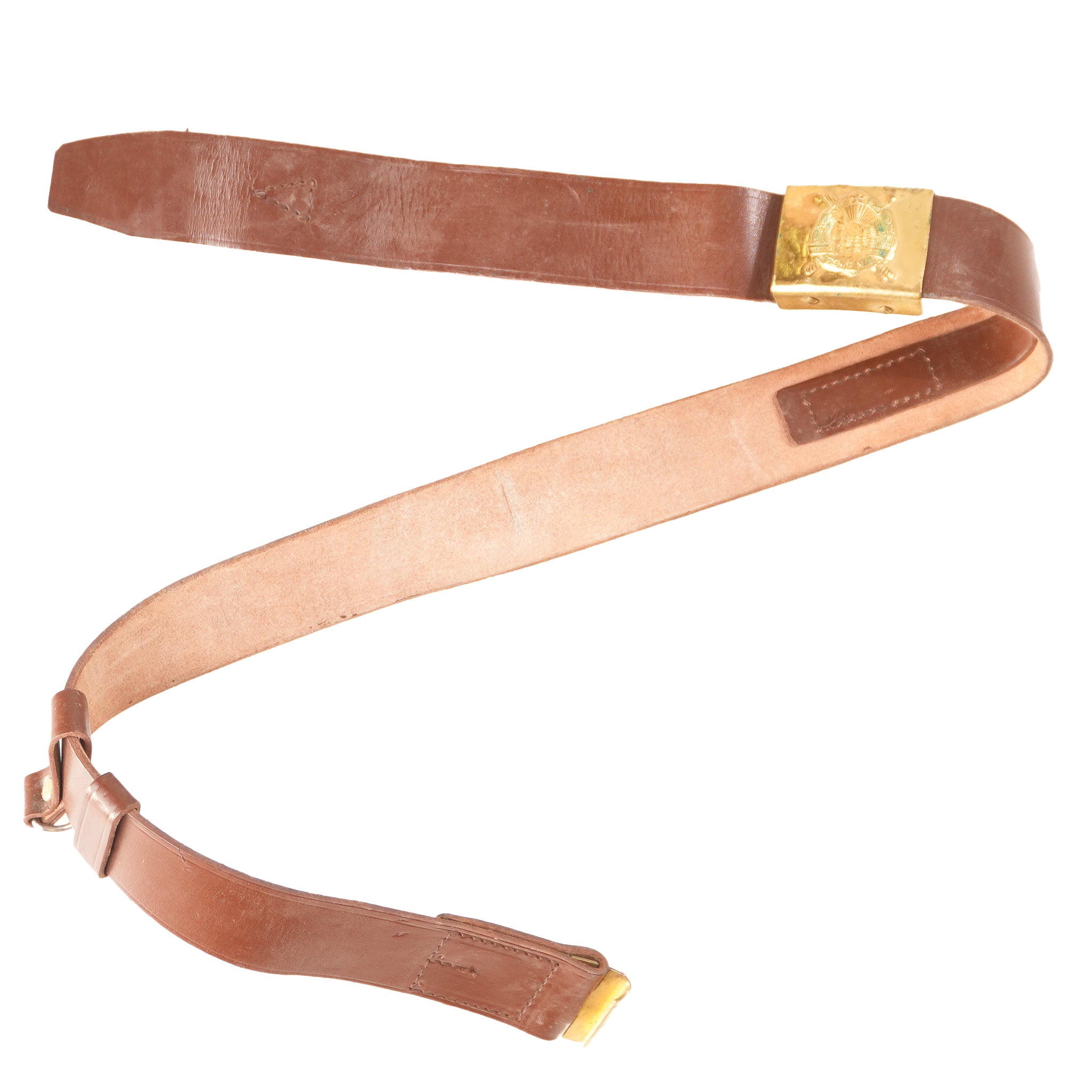 Issued Romanian Leather Belt w/Badge
