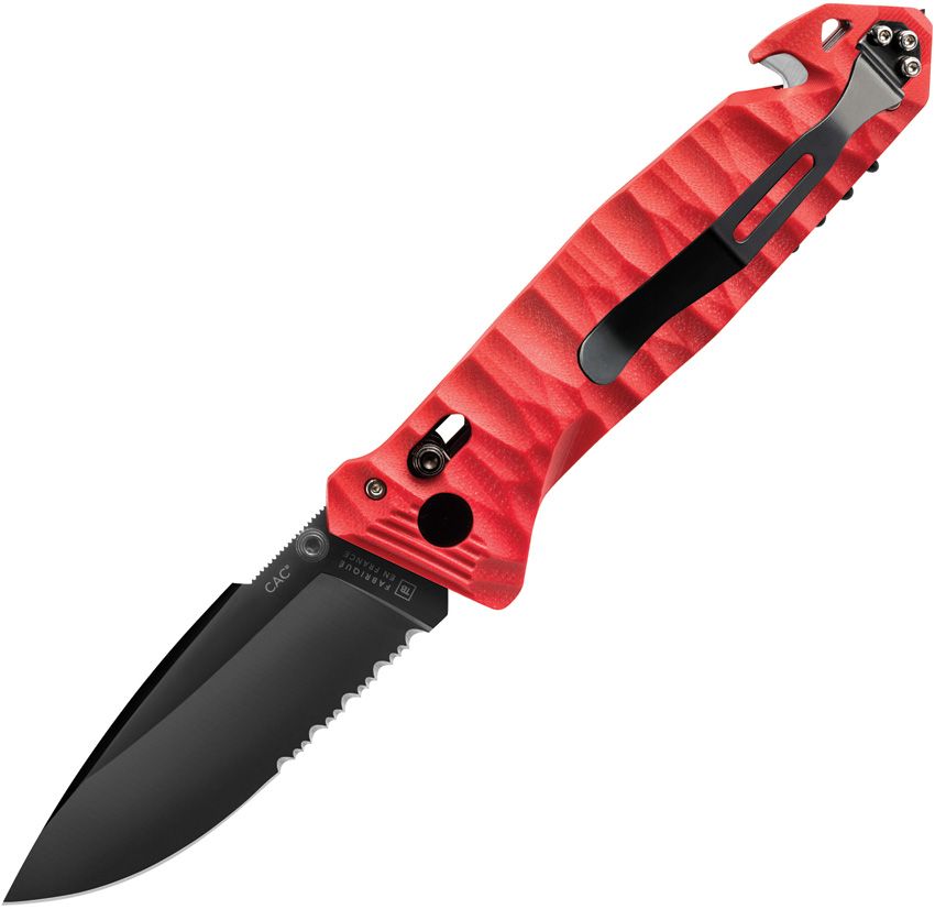 C.A.C. Utility Axis Lock Hi Viz Red Knife (Serrated Blade)