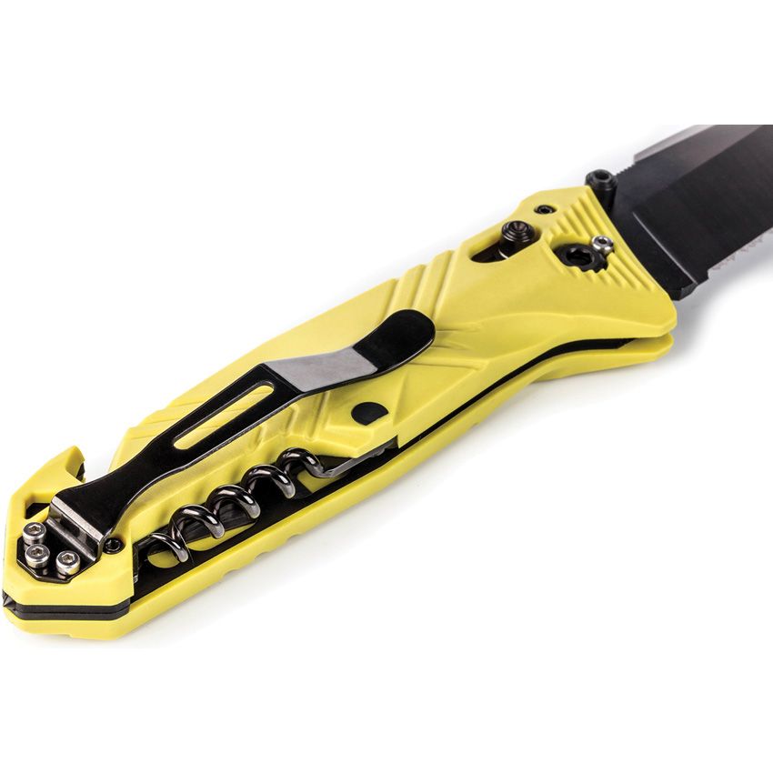 C.A.C. Utility Axis Lock Hi Viz Yellow Knife (Smooth Handle) (Serrated Blade)