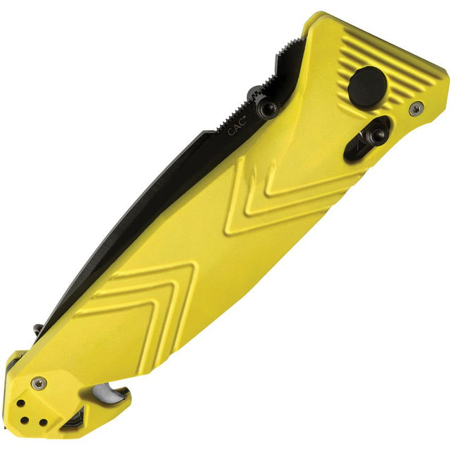 C.A.C. Utility Axis Lock Hi Viz Yellow Knife (Smooth Handle) (Serrated Blade)