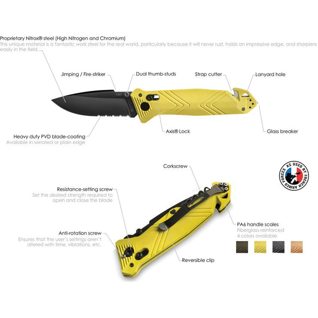 C.A.C. Utility Axis Lock Black Pocket Knife (Smooth Handle / Serrated Blade)