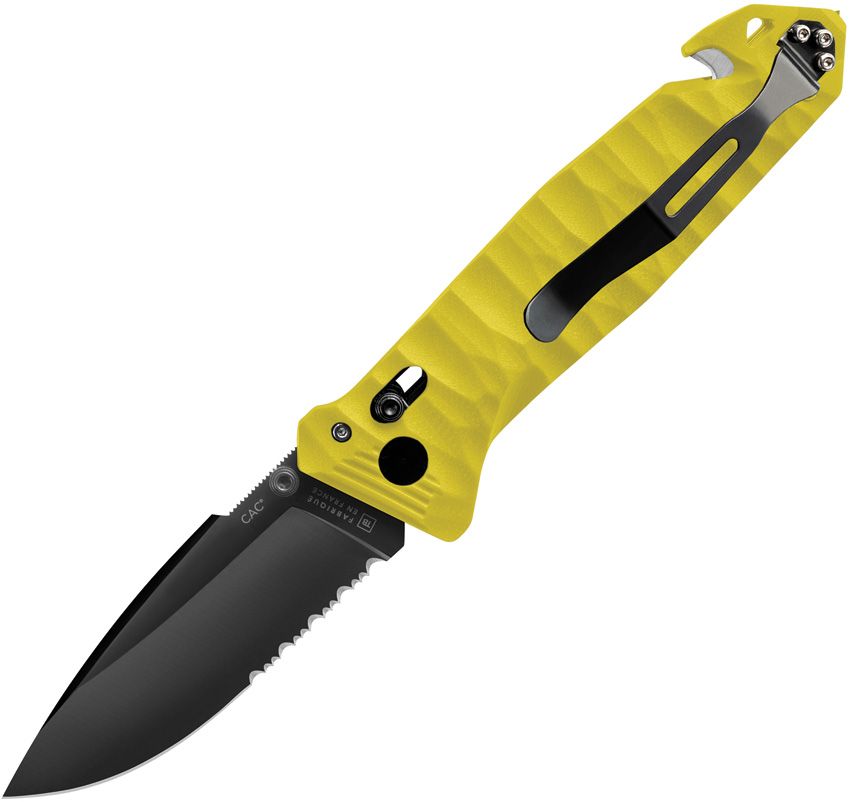 C.A.C. Utility Axis Lock Hi Viz Yellow Knife (Serrated Blade)