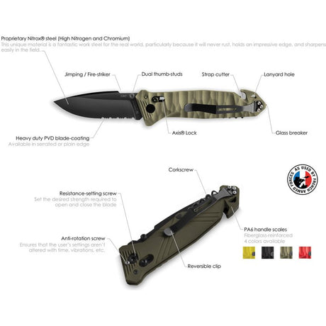 C.A.C. Utility Axis Lock OD Green Pocket Knife  (Serrated Blade)