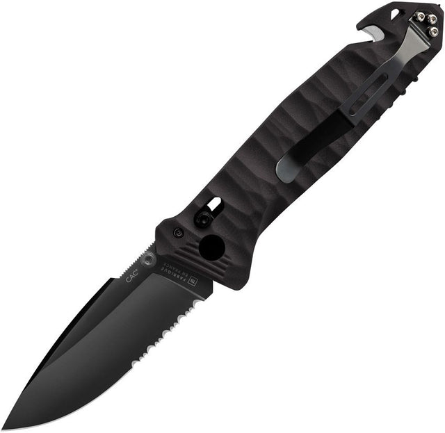 C.A.C. Utility Axis Lock Black Pocket Knife (Serrated Blade)